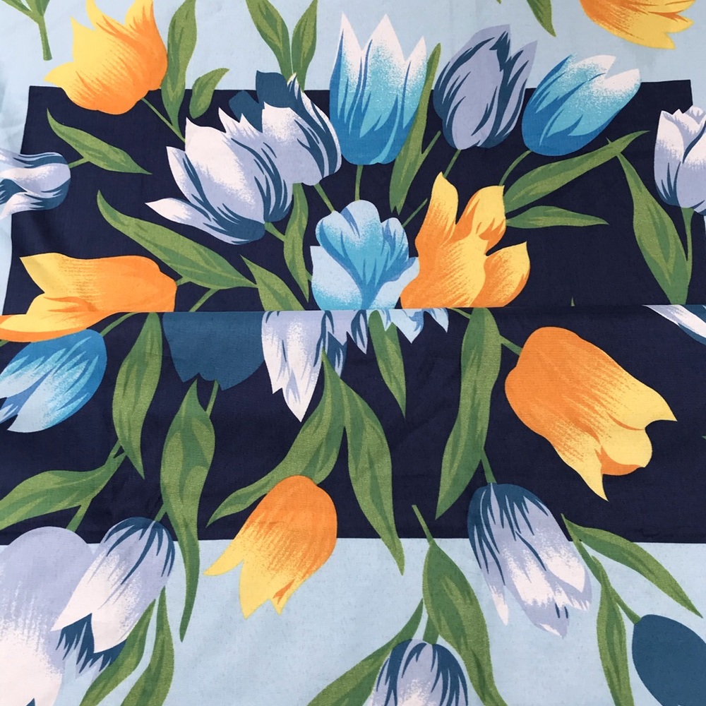 Colorful Tulip Scarf with Blue Border from Italy - Picture 3 of 3